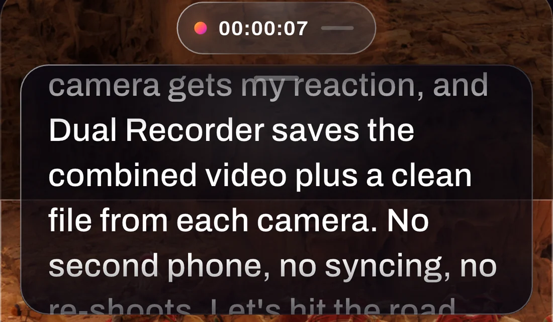 A script scrolling over the camera preview during a take