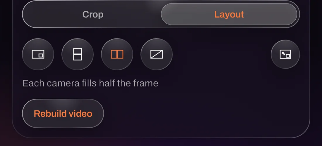 The Layout tool in the editor with the four arrangements and the Rebuild video button