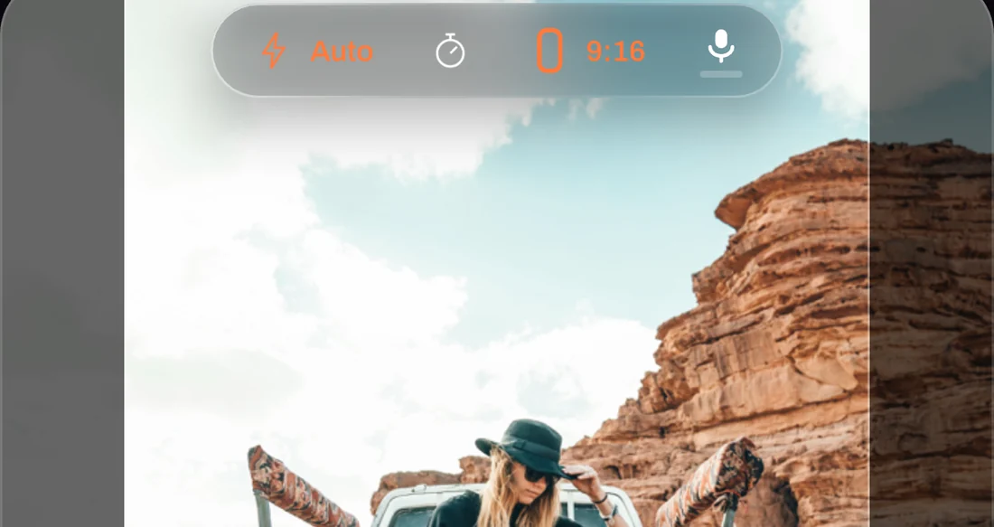 The 9:16 band on the camera preview with the shape control in the top bar